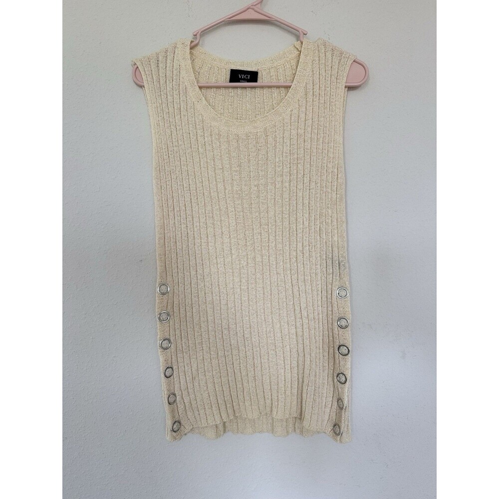 Vici Sweater Tank Size S Side Button Layering Top Knit Casual Lagenlook Chic